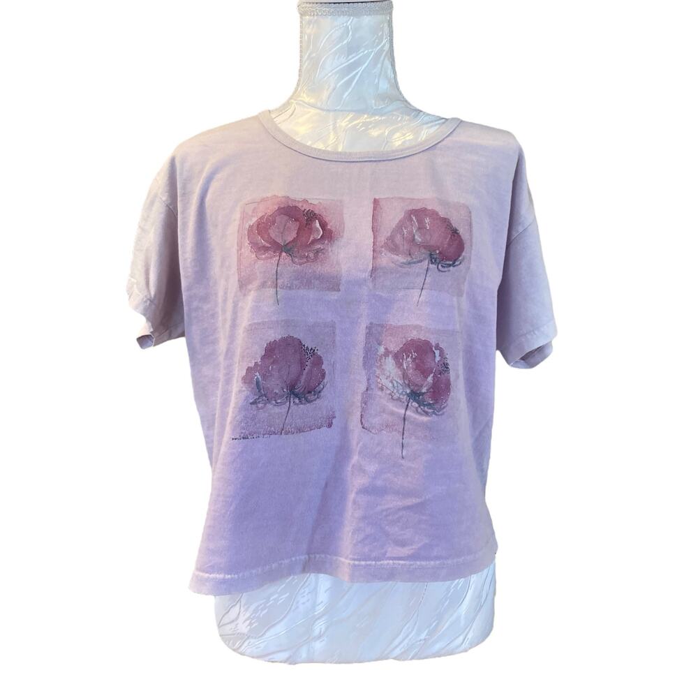 Vintage Authentic Pigment Purple Floral T Shirt Womens Sz Large Y2K Artsy Kawaii - Picture 2 of 14